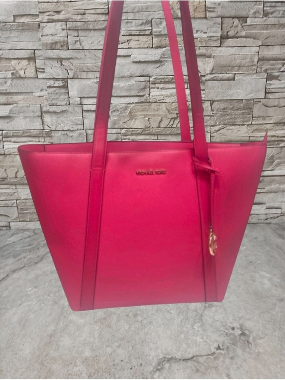 Michael Kors Pratt Large Top Zip Lesthef Tote Electric Pink - Picture 3 of 12